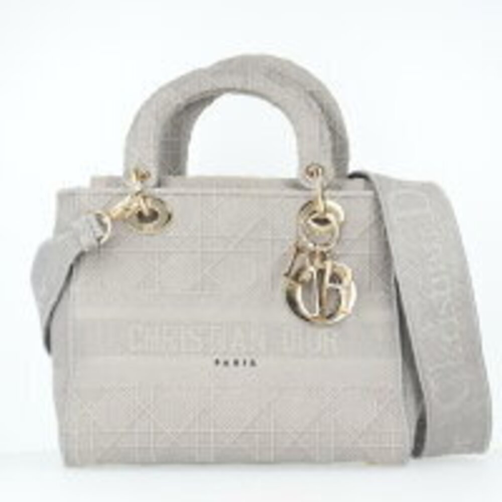 Christian Dior LADY LITE Gray Shoulder Bag Cannage Embroidery h